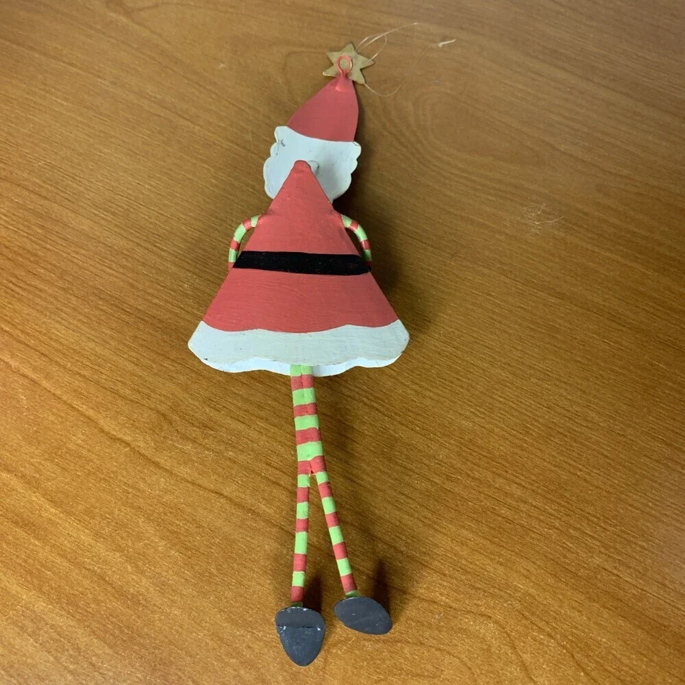 Santa Christmas Ornament Metal 8.5”x3” Movable Legs